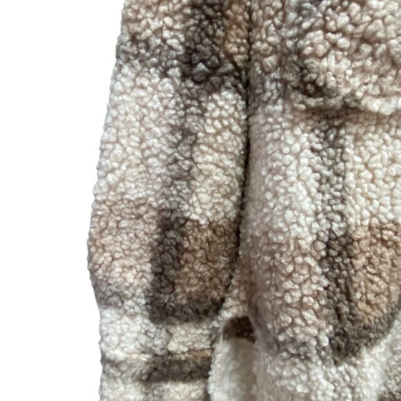 Plaid Teddy Sherpa Shacket Wm Sz M Brown Shirt Jacket Oversized Country Western - Picture 7 of 14